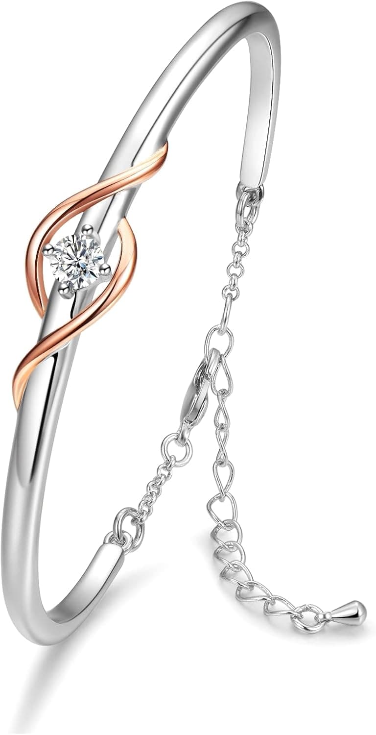 Praelinos Bracelet for Women, 18K White Gold &amp; Rose Gold Plated Jewellery, Elegant Ladies Bracelet Gift for Her, Birthday, Anniversary or Valentine's Day (White and Rose Gold Palted-White)