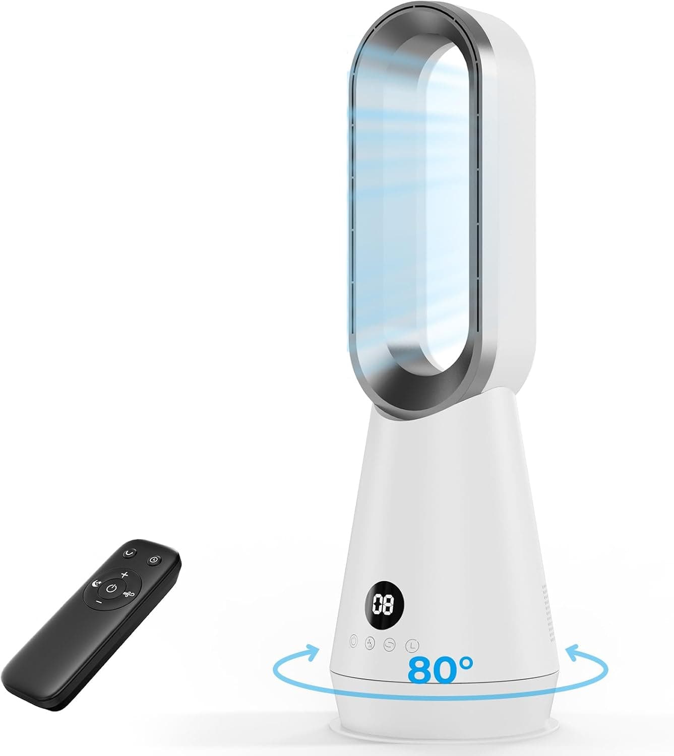 DDHTSAL Bladeless Tower Fan - 8 Speed with Sleep &amp; High Power Mode, 80° Oscillation, 32dB Quiet Operation, 9H Timer, LED Display, Touch &amp; Remote Control, Cooling Fan for Bedroom Home Office