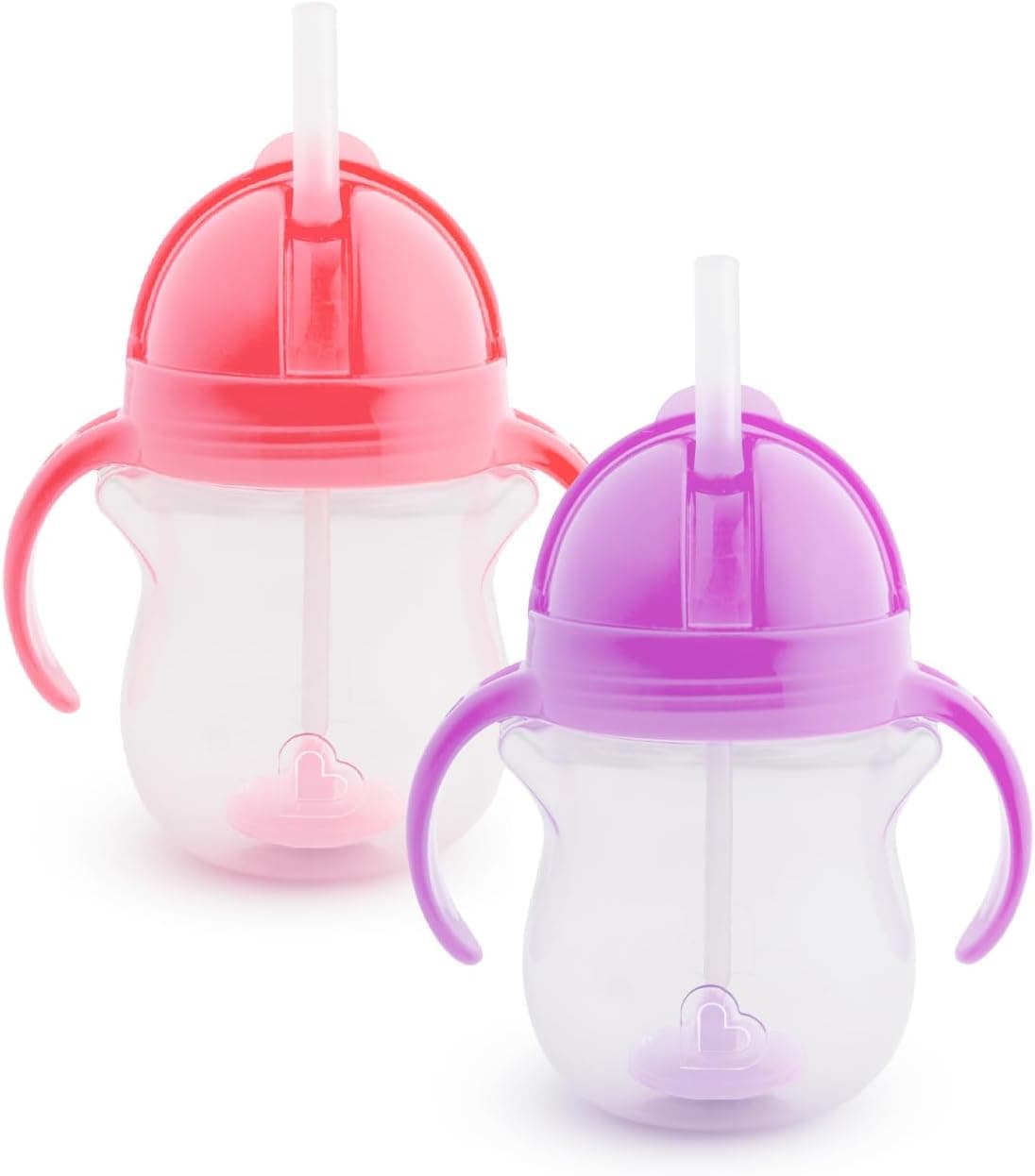 Munchkin Click Lock Tip &amp; Sip Straw Cup Set| Baby &amp; Toddler Sippy Cups with Straw| BPA Free Non Spill Cup| Dishwasher Safe Baby Straw Cup| Weighted Straw Childrens Cups| 7oz/207ml| 2 Pack| Pink/Purple