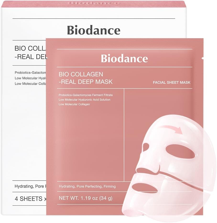 BIODANCE Bio-Collagen Real Deep Face Mask 4 Pcs | Hydrogel Overnight Mask | Pore Minimizing and Elasticity Improvement | Korean Face Mask for Glass Skin | Korean Skincare