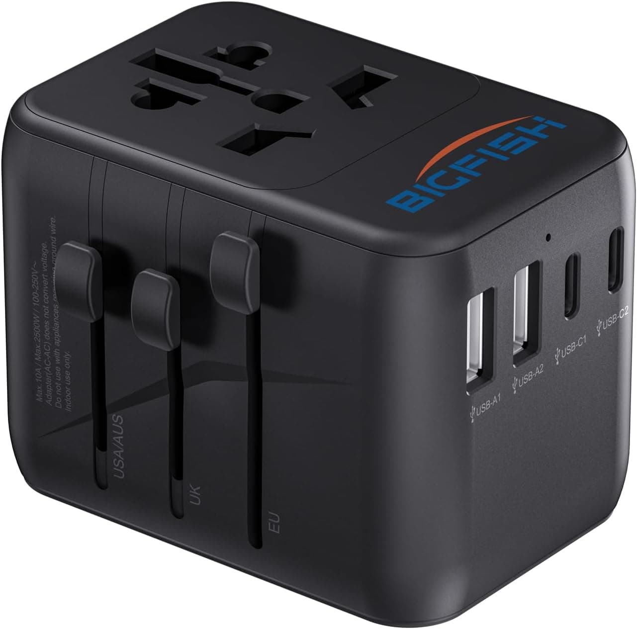 Bigfish Universal Travel Adapter, Worldwide Travel Plug Adapter with 2 USB A and 2 USB C, Dual 10A Fuses All In One International Travel Adapter - EU UK US AUS Plugs: Amazon.co.uk: Electronics &amp; Photo