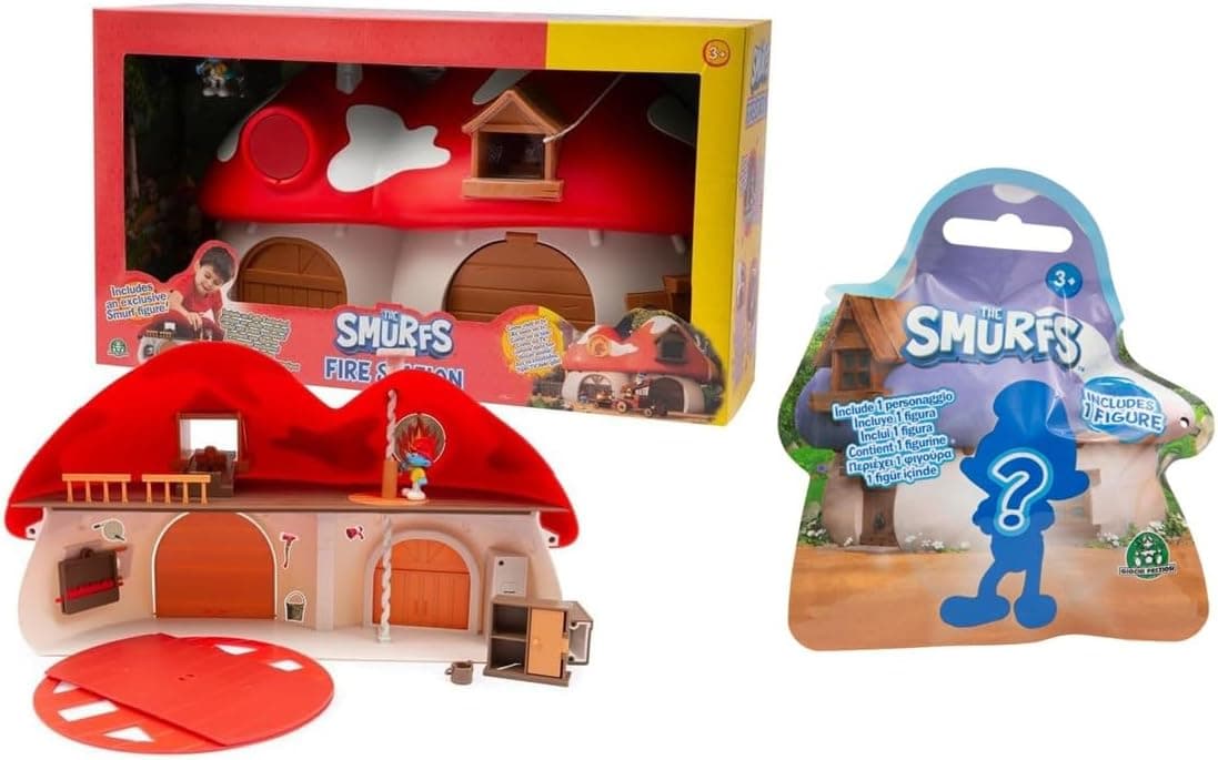 Giochi Preziosi THE SMURFS, Fire Station Playset Plus Mystery Figure with Mechanical and Electronic Functions, Includes Exclusive 2.25 Inch Smurf Figure and Additional Bonus Figurine