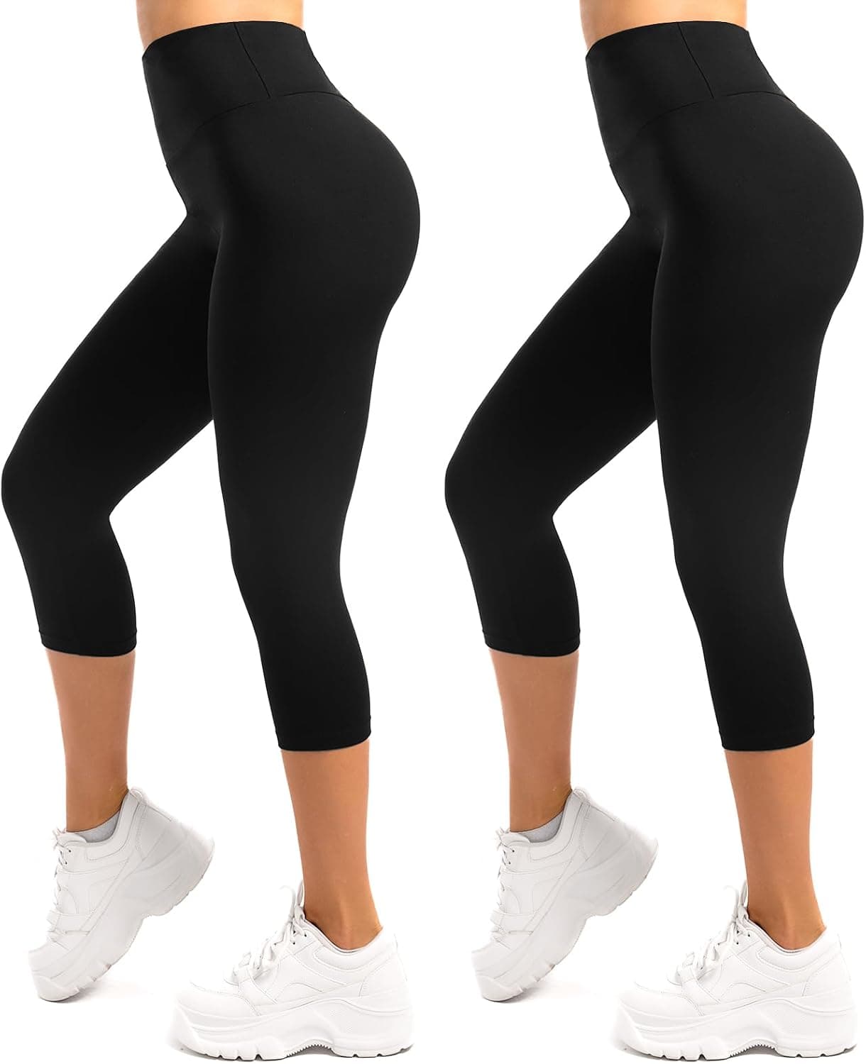 SINOPHANT 2 Pack Capri Leggings for Women-Buttery Soft High Waisted Yoga Pants for Workout Athletic Black S-M