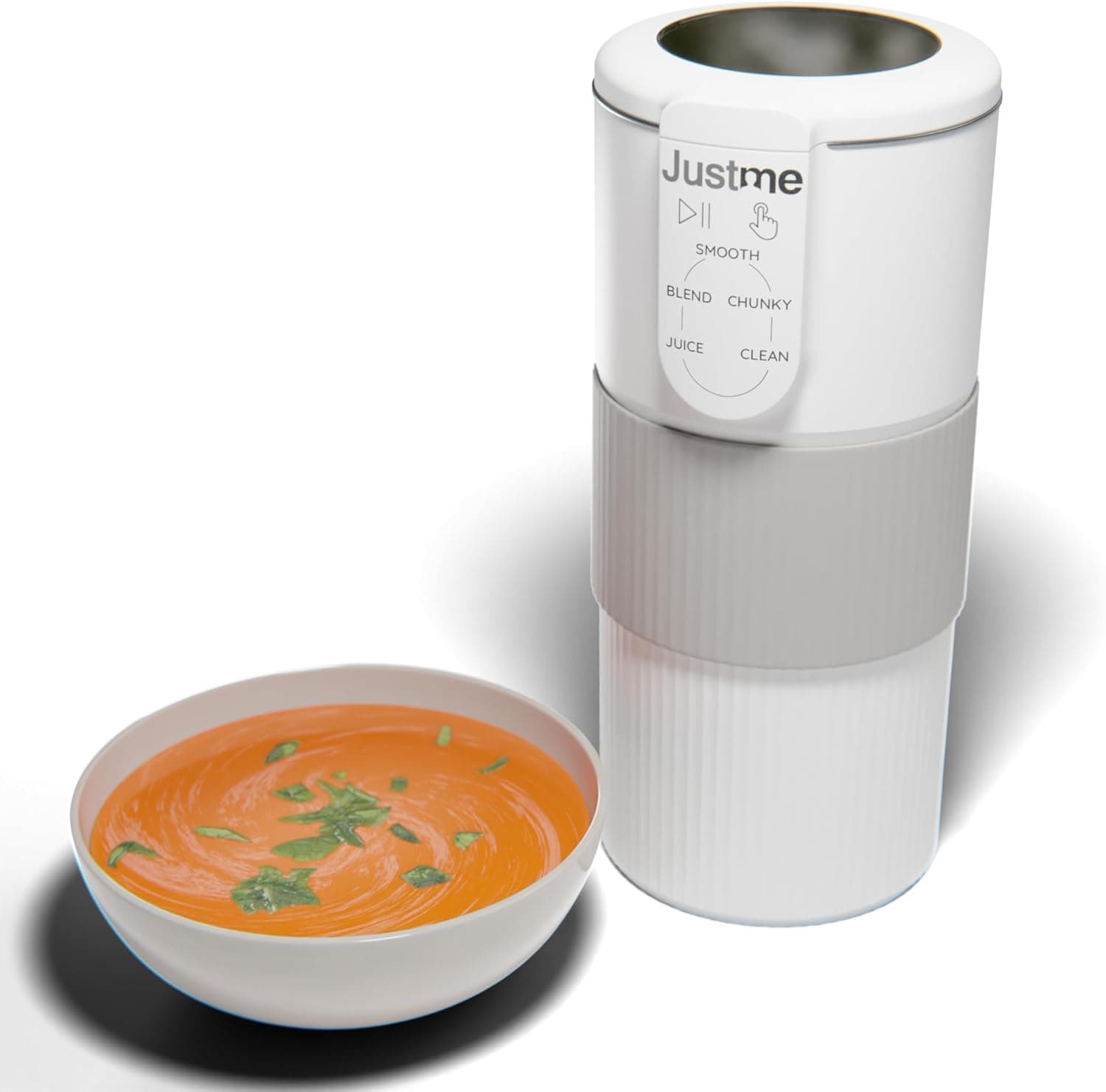 JustMe. The smallest soup maker,the biggest results. Soups maker and smoothie blender. Auto-clean. White. 5 programs. Easy healthy cooking. Lightweight. ideal for students, caravans or cooking for one