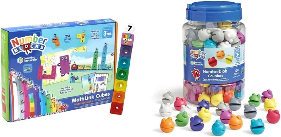 Learning Resources LSP0949-UK MathLink Cubes Numberblocks 1-10 Activity Set &amp; Numberblocks Numberblob Counting Set, Maths Counters for Kids, Maths Teaching Resources
