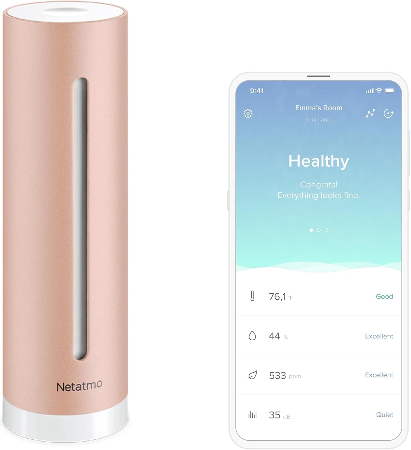 Netatmo Smart Indoor Air Quality Monitor, CO2 Sensor, Temperature, Humidity, Noise - Home Control, Healthy Environment, Automatic Alerts for Better Air at Home - NHC-UK