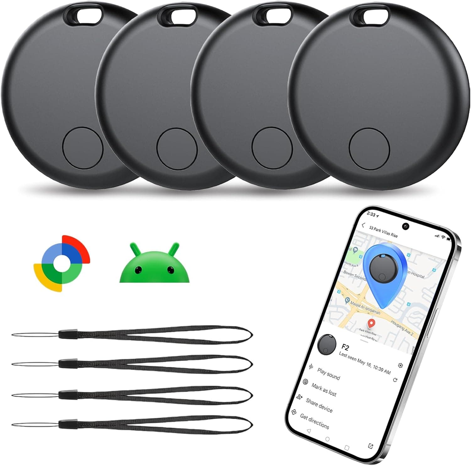 4 Pack Tracker Tags for Android (NOT iOS or Huawei), Key Finder, Item Finder Works with Google's ‘Find My Device’ App, IP67 Waterproof, Replaceable Battery, Bluetooth Finder for Wallet, Luggage, Key: Amazon.co.uk: Electronics &amp; Photo