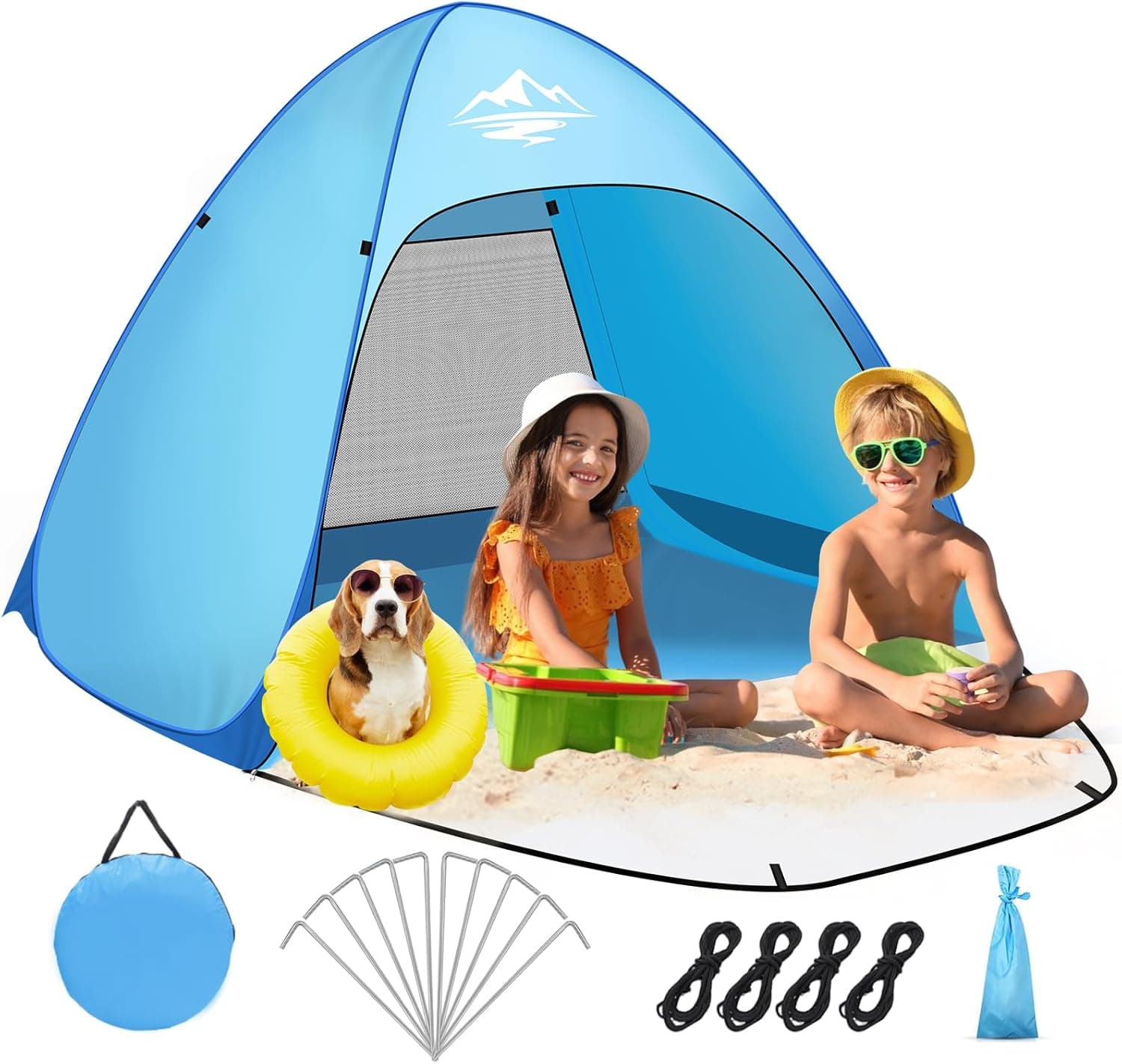 Pop Up Beach Tent for 1-3 Person, UV Protection Beach Sun Shelter with Zipper Porch, Portable Automatic Instant Easy SetUp Sun Shade Baby Beach Tent for Beach, Garden, Picnic