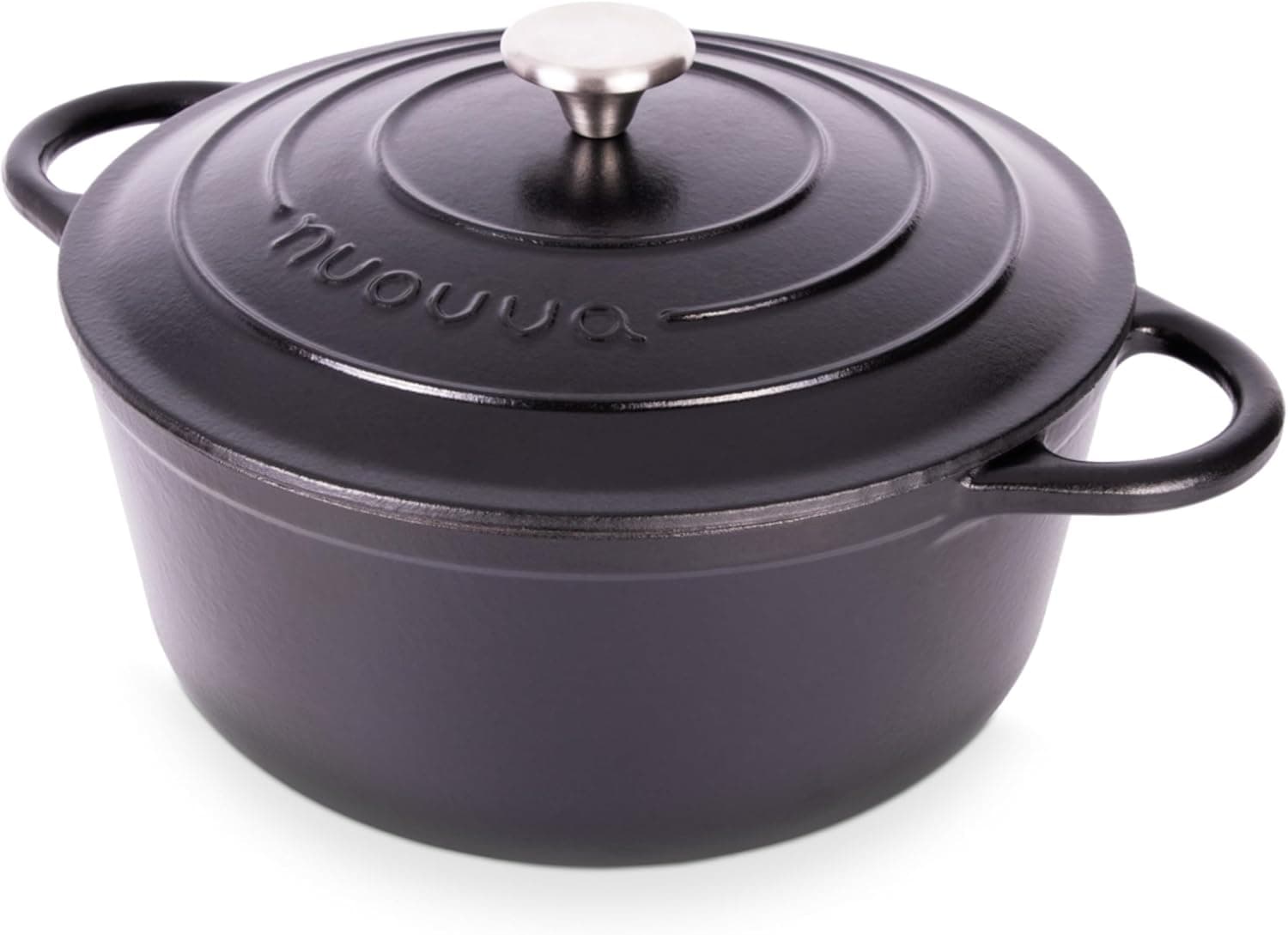 Nuovva Enamelled Cast Iron Dutch Oven Pot with Lid – 6.4 Quart Casserole Dish – Ceramic Dutch Oven for Bread Baking, Roasting, Braising &amp; Stews – Oven Safe up to 500°F – 28cm Black