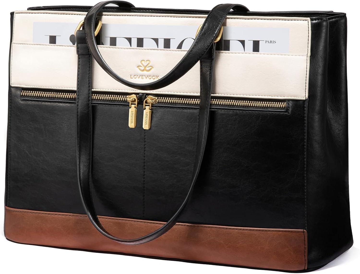 LOVEVOOK Laptop Handbags for Women, 17.3 Inch Large Tote Bag Ladies Work Bags with Compartments, Vintage Leather Laptop Bags Womens Handbag Shoulder Bag for School Office Business