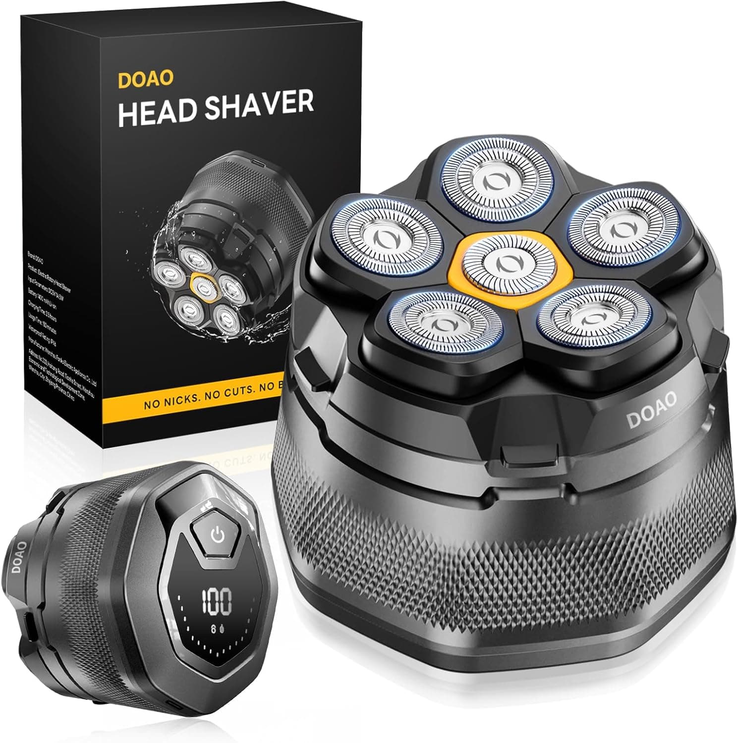 Head Shavers for Men, IPX7 Waterproof, 6D Magnetic Self-Sharpening Steel Blades, Smooth Shave in 3 Minutes, Wet &amp; Dry, 180-Min Usage, Type-C Fast Charge, Easy Clean, LED Display, Gifts for Men