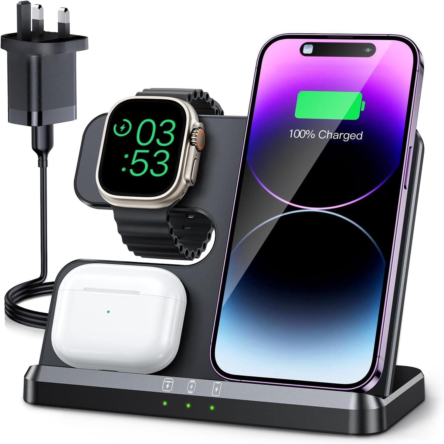 JARGOU 3 in 1 Wireless Charging Station for Apple, Wireless Charger for iPhone 17 Pro Max 16 15, Fast Wireless Charger Stand for Apple Watch 11/Ultra 3/10/9/Ultra 2/Ultra/SE/8/7/6/5/AirPods Pro 4 3 2: Amazon.co.uk: Electronics &amp; Photo