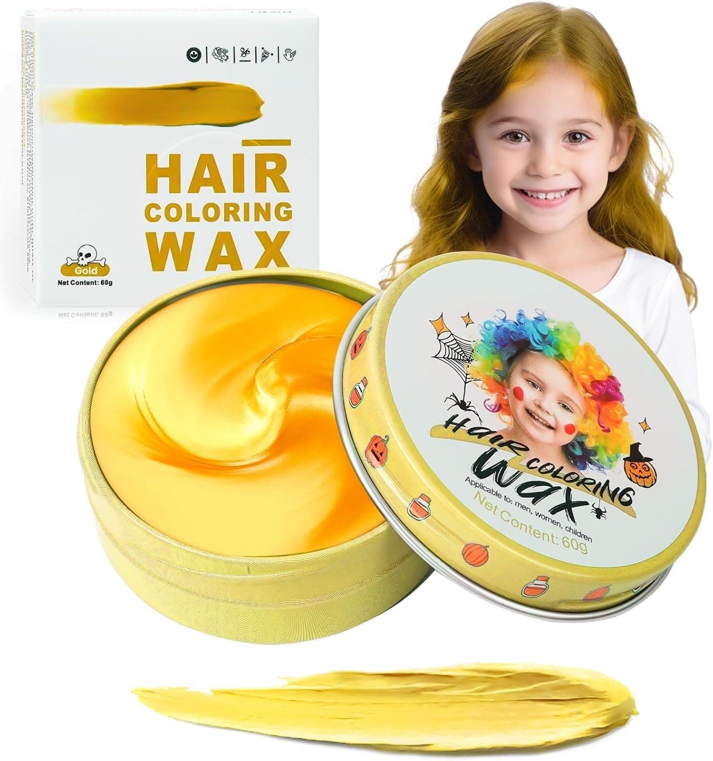 Temporary Hair Color Wax Golden for Kids, Washable Colored Hairstyle Dye Mud, Disposable Instant Styling Gold Pomade for Girls Boys, DIY Coloring Blonde Gel Cream for Women Men Cosplay Halloween