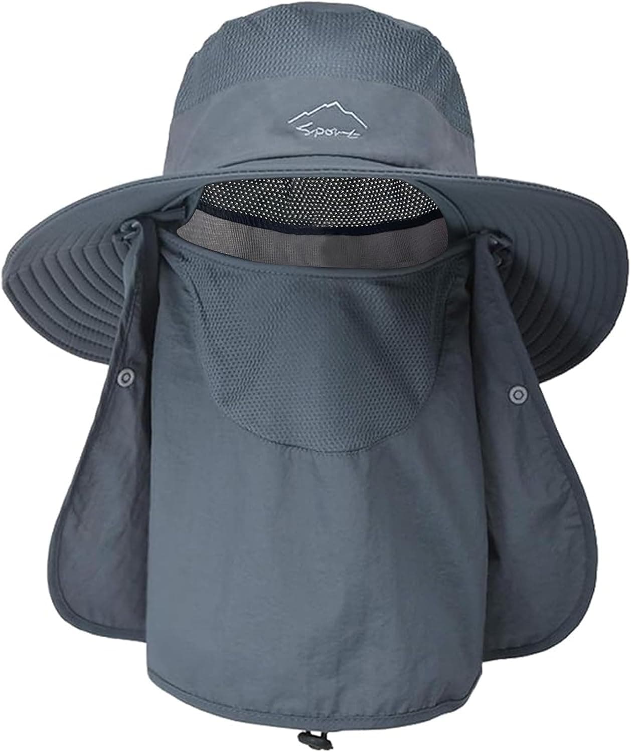 ehsbuy Sun Hats Men with Face Covering Foldable Wide Brim Breathable Mesh Safari Boonie Fishing Bucket Hat Adjustable Summer Beach Cap Dark Grey