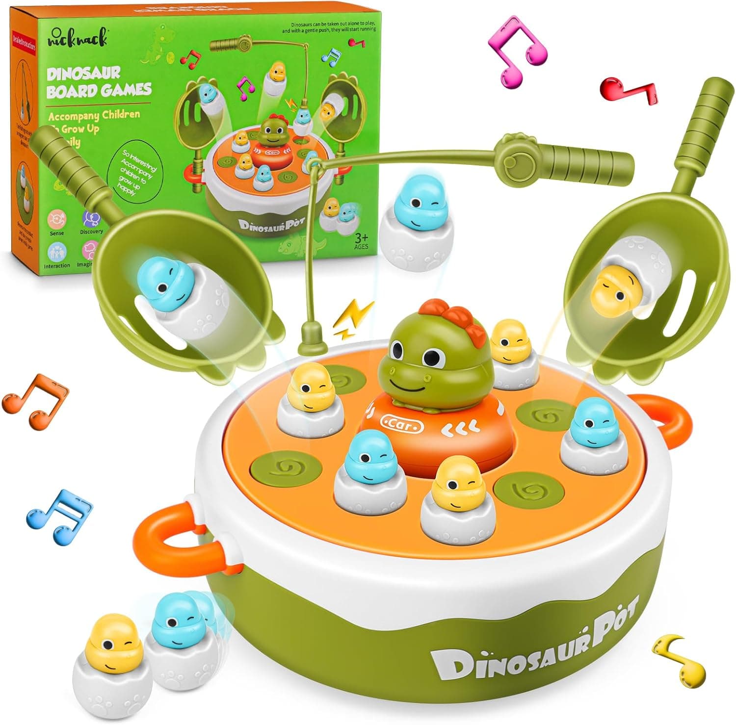 nicknack Magnetic Fishing Game for Kids, 4 in 1 Dinosaur Operation Board Games, Musical Fishing Toy Interactive Toddler Games Toys for 3-8 Years Old Boys Girls Gifts