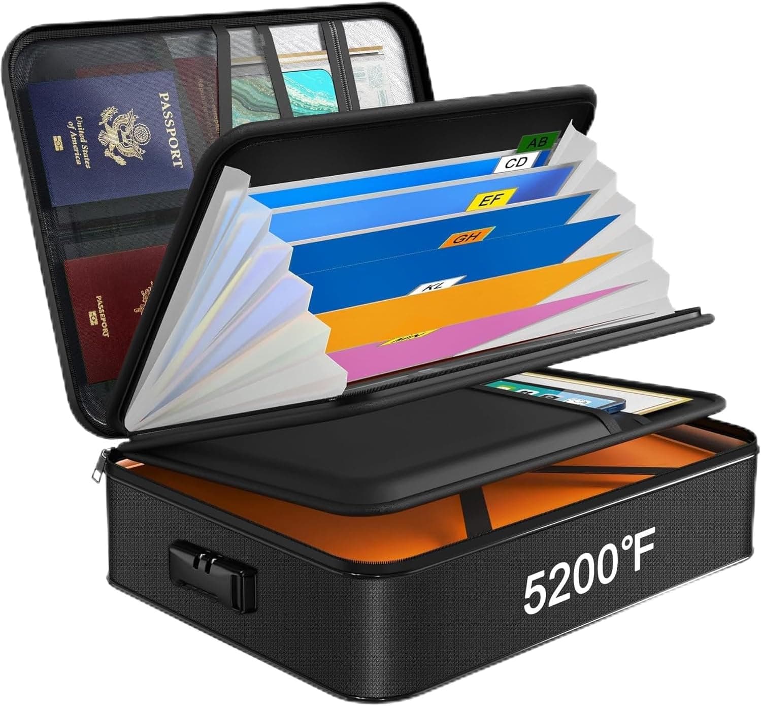 JUNDUN Fireproof Document Box with 5200℉ Heat Insulated, Waterproof and Fireproof Document Storage,Portable Home Fire Safe Storage Box Case with Lock for A4 Size Documents,File and Birth Certificate