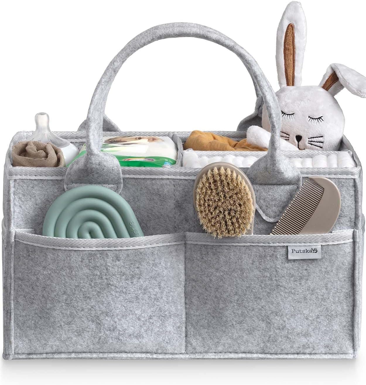 PUTSKA Baby Nappy Caddy Organizer - Nursery Storage Basket for Nappy Station, Baby Basket Shower Gifts List and Registry Must-Haves, Newborn Essentials, Nursery Decor for Boy or Girl-Grey,ExtraLarge