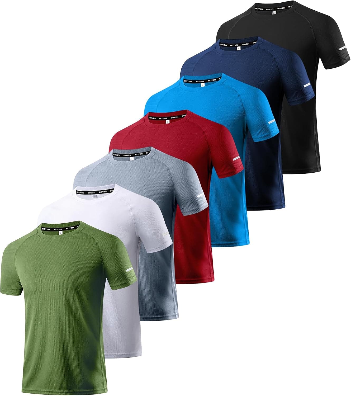 Boyzn 7 Pack Men's T-Shirts, Dry-Fit Short Sleeve Gym T Shirts for Men, Moisture Wicking Active Workout Running Tops, Athletic Exercise Gym Sport Tee Shirts for Men 7P01-M
