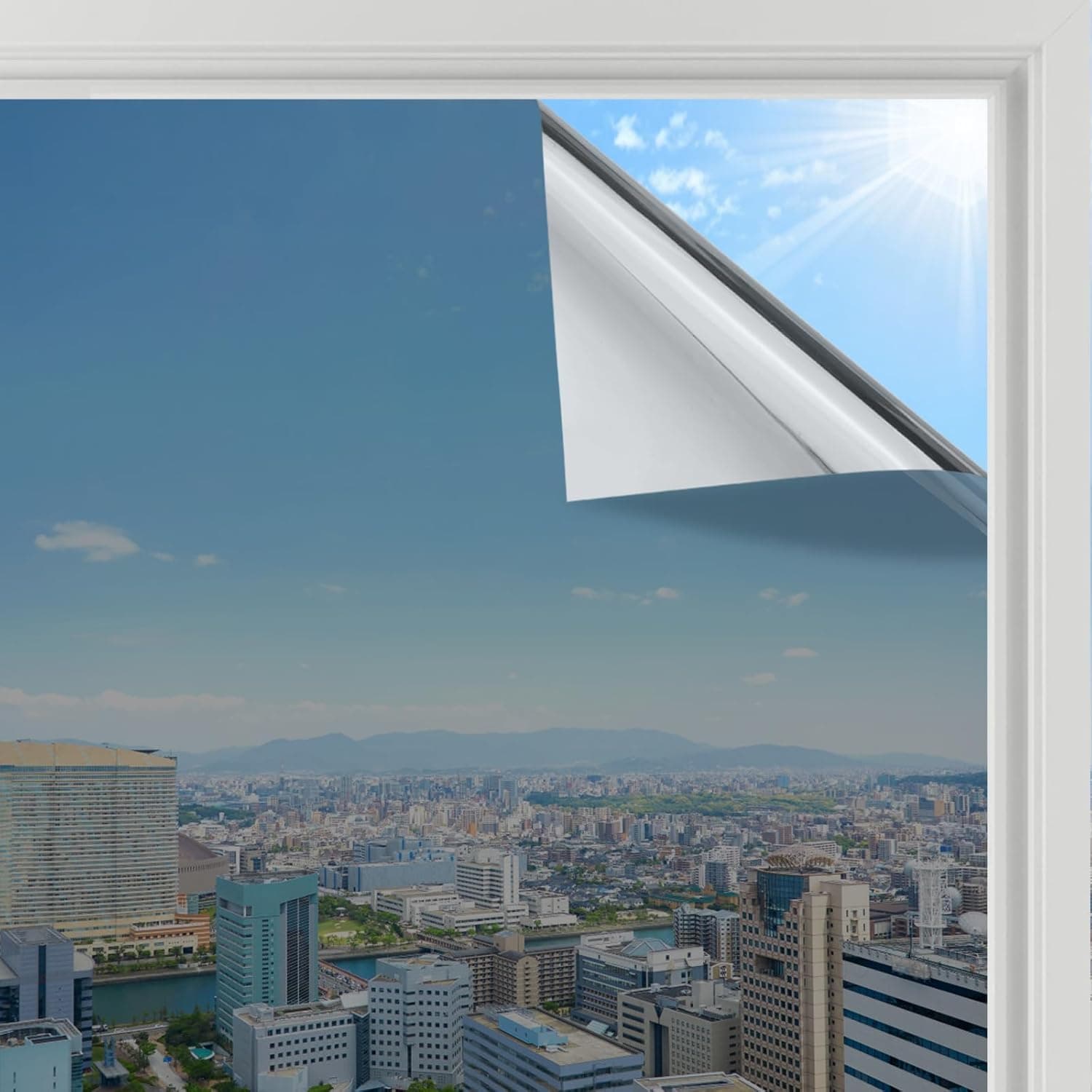 rabbitgoo Heat Reflective Window Film Privacy Film for Glass Windows, One Way Mirror Tint Sticker Sun Blocker, UV Glass Sticker Mirror Heat Reflector Thermal Solar Vinyl Silver 44.5x200cm