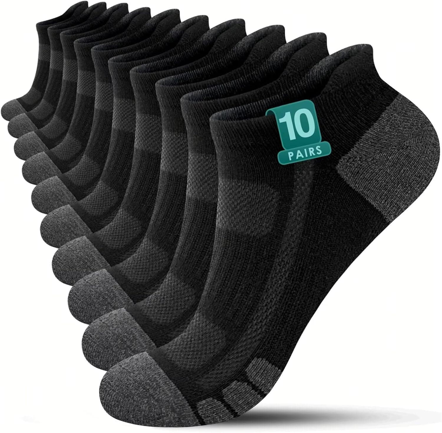 YouShow Mens Ankle Socks Size 9-12 Uk Black Trainer Sports Socks for Men 9-11 Multipack Mens Running Summer Walking Short Socks Low Cut 10 Pairs Breathable Cotton Anti Blister