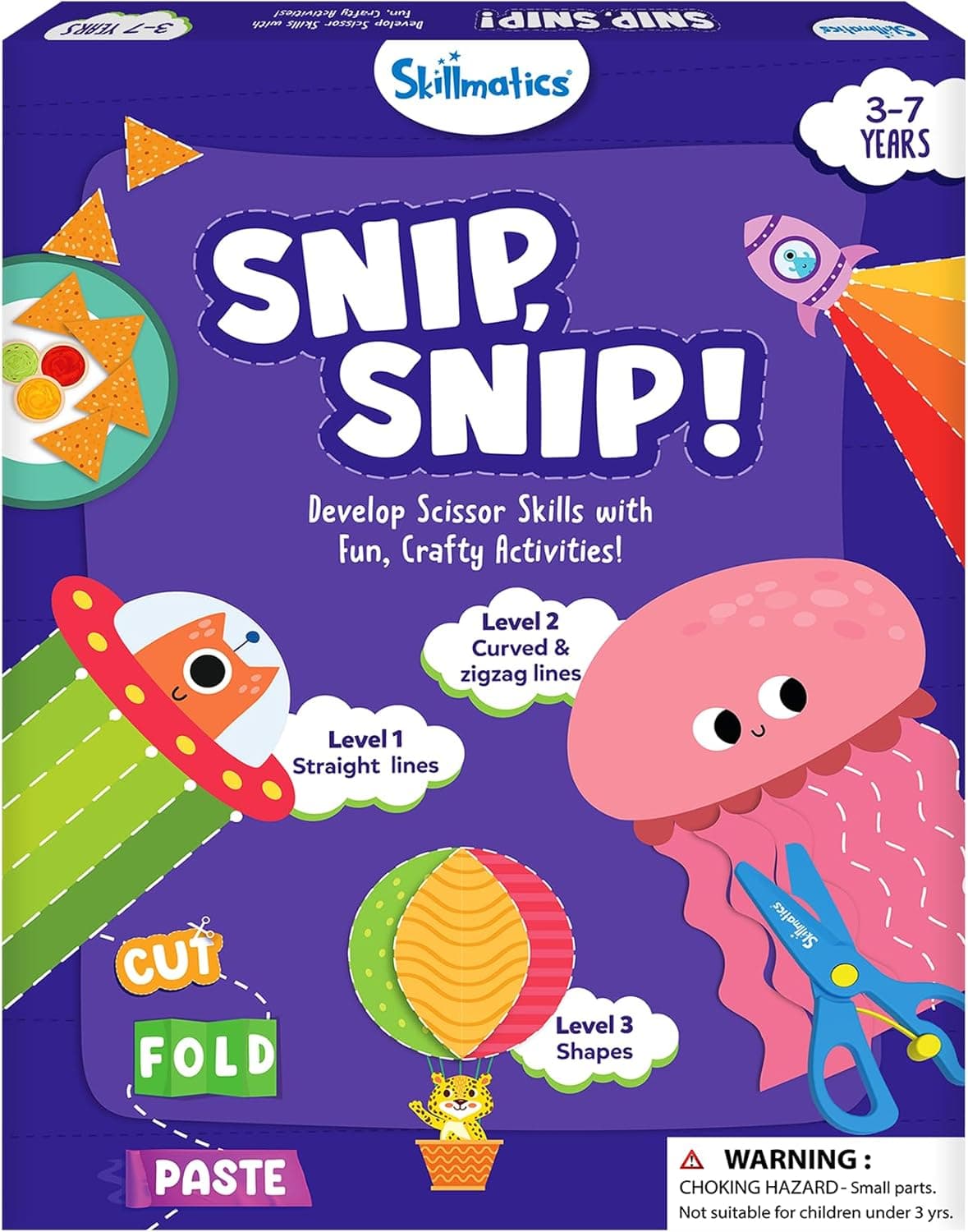 Skillmatics Scissor Skills Activity Book - Snip Snip, 25 Fun Cutting &amp; Creative Activities for Preschoolers, 2 Child-Safe Scissors, Fine Motor Skills, Felt Craft Kit, Gifts for Kids Ages 3, 4, 5, 6, 7