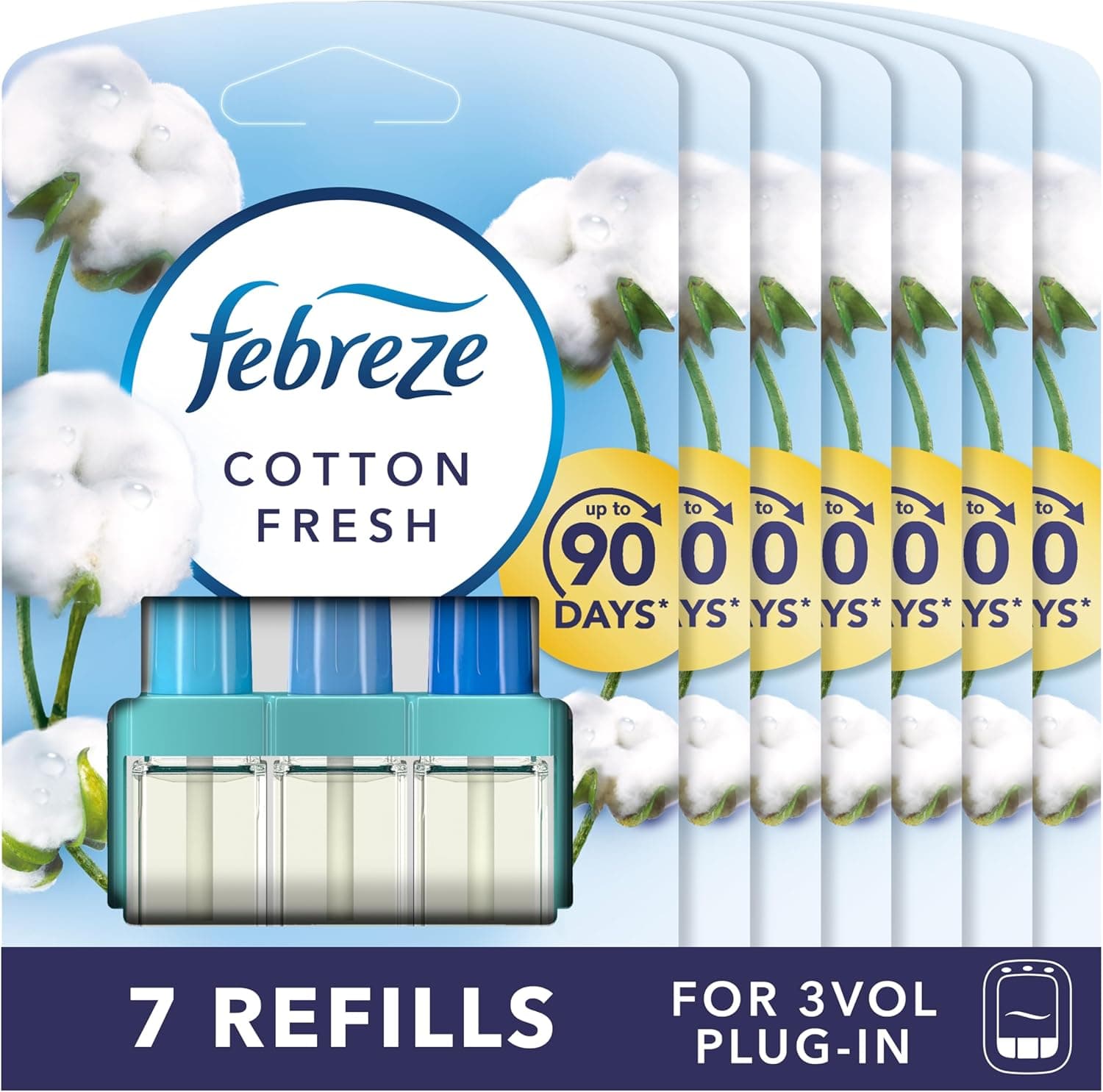 Febreze 3 Volution Air Freshener Plug In Refill 20 ML Cotton Fresh, 3 Alternating Scents To Clean Away Odours 7 x 20 ml