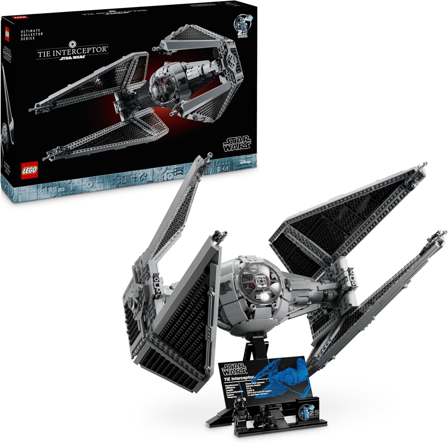 LEGO Star Wars TIE Interceptor UCS Vehicle Building Set, Model Kit for Adults to Build, with Pilot Minifigure &amp; Droid Figure, Collectible Gifts for Men, Women, Him or Her 75382