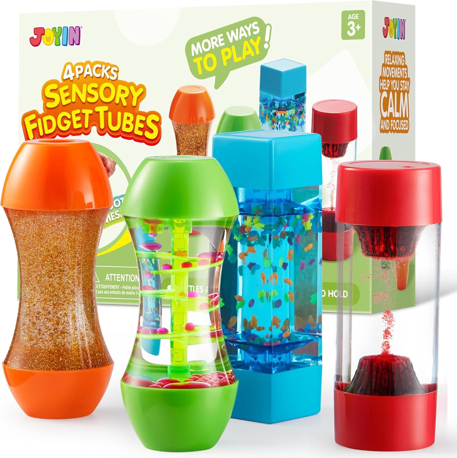 JOYIN 4-Pack Fidget Tubes for Kids, Sensory Tubes, Stress Relief Toy, Speech Therapy, Calming Toys for Children with Autism, Calm Down Corner Classroom Supplies, Easter School Gifts for Toddlers