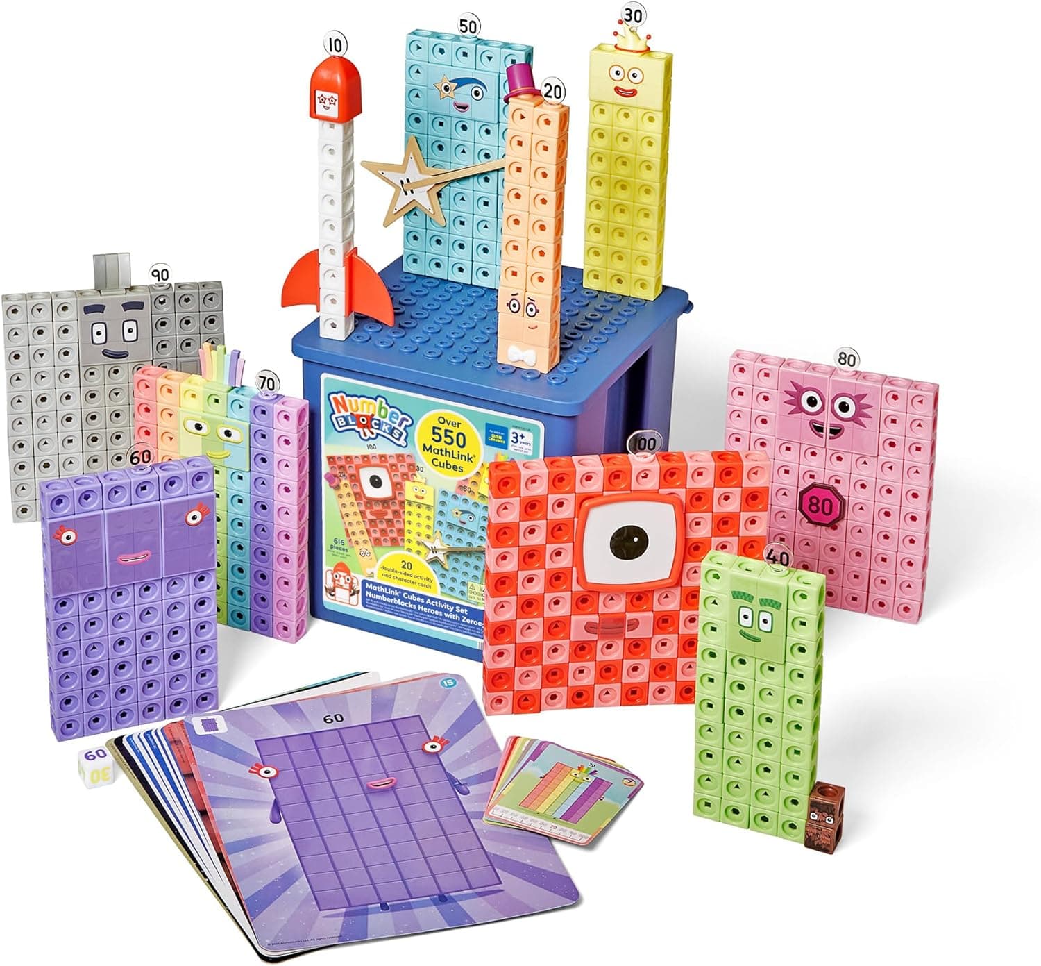 Learning Resources MathLink Cubes Activity Set Numberblocks Heroes with Zeroes, Ages 3–7, Numberblocks Toys, Builds Number Sense &amp; 10 Times Table Skills