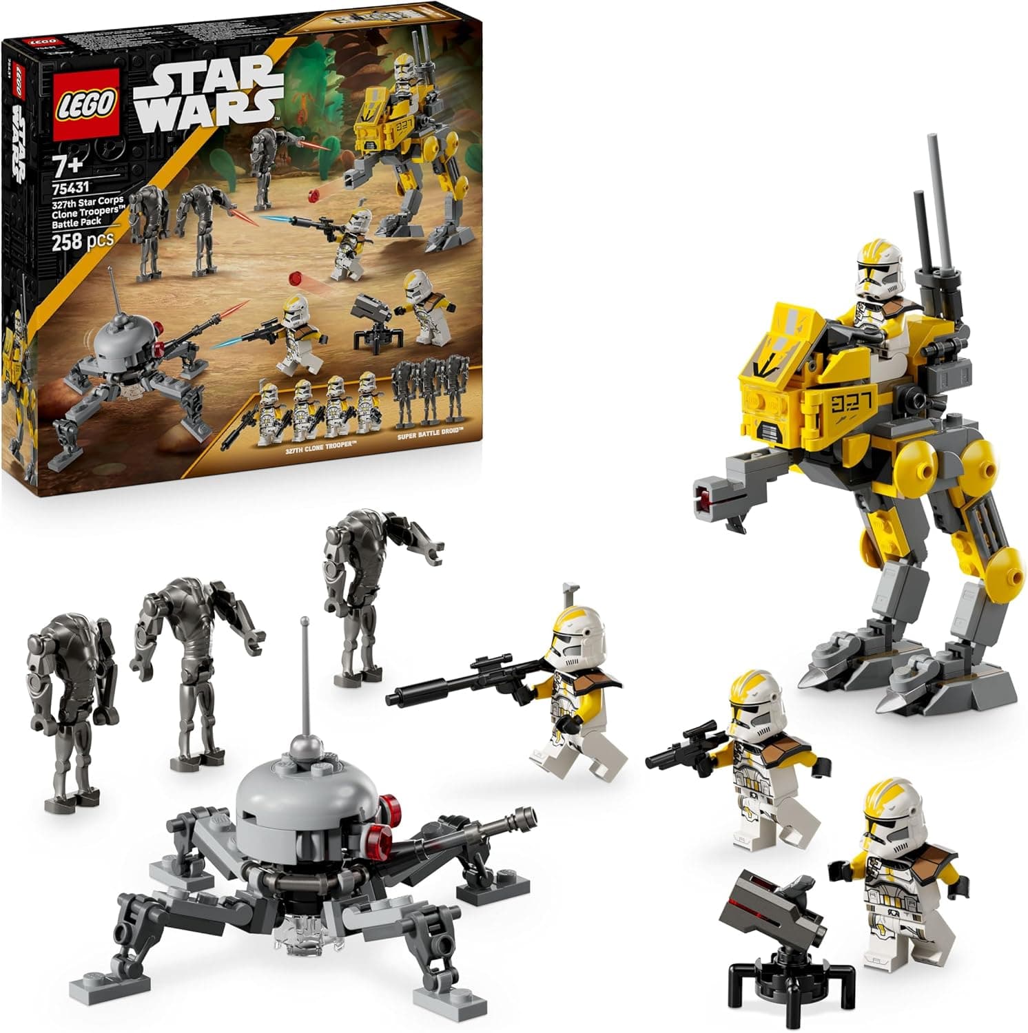 LEGO Star Wars 75431 327th Star Corps Clone Troopers Battle Pack - Collectible Toy incl. 4 Minifigures, 3 Battle Droid Figures &amp; an AT-RT - Gift for 7+ Year Old Boys &amp; Revenge of the Sith Fans