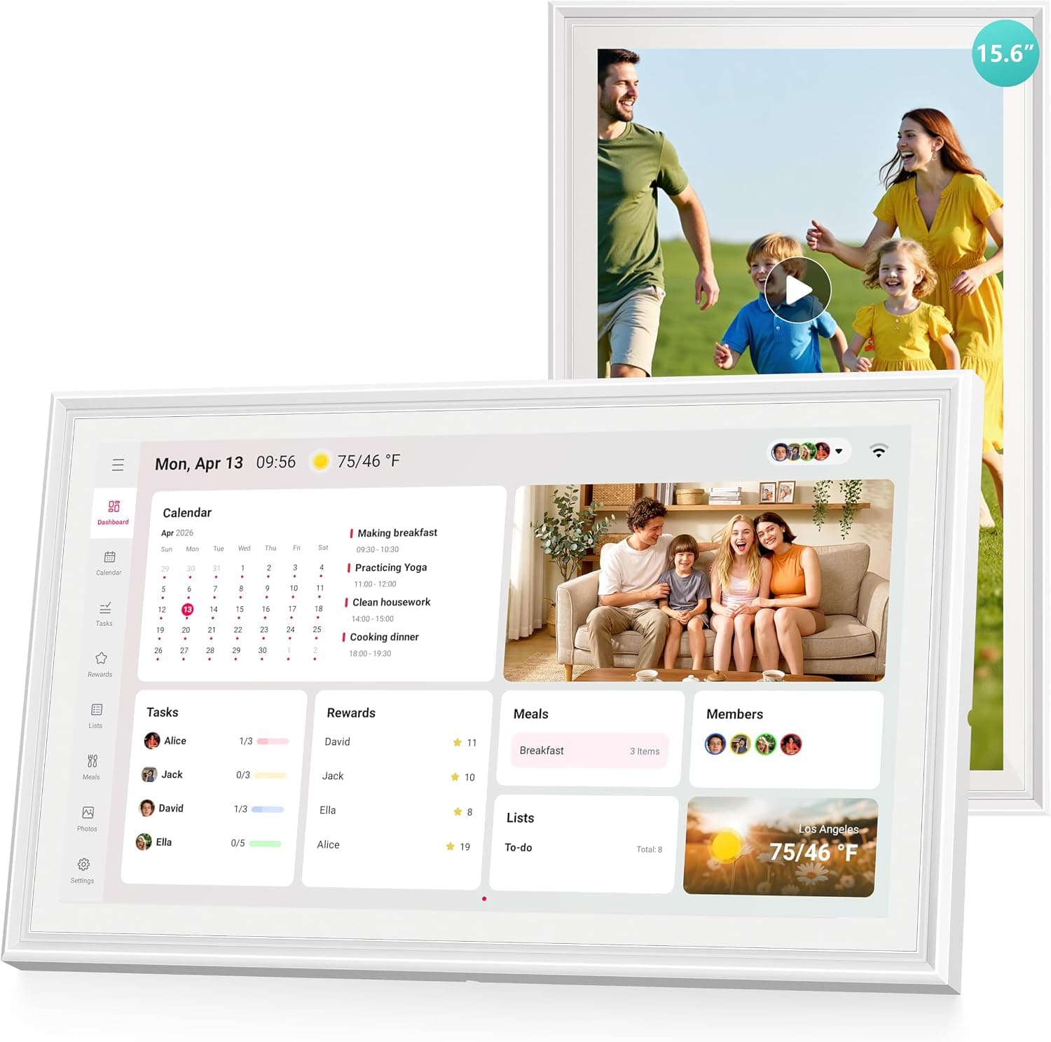 Airzeen Digital Calendar 15.6 Inch - Smart Chore Chart &amp; Wall Calendar Planner, No Subscription Electronic Calendar for Family, Meals, Photo Display, Wall/Desk Mount, Touch Screen, Gifts for Women Mom