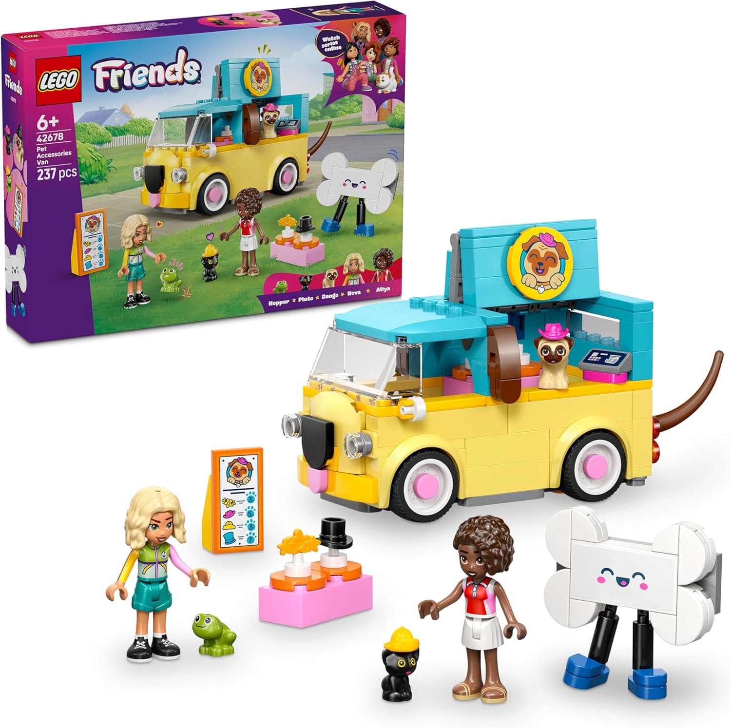LEGO Friends Pet Accessories Van - Toy Animal Playset w/ 2 Mini Dolls, Pet Dog, Cat &amp; Frog Figures - Birthday Gift Idea for 6+ Year Old Girls - 42678