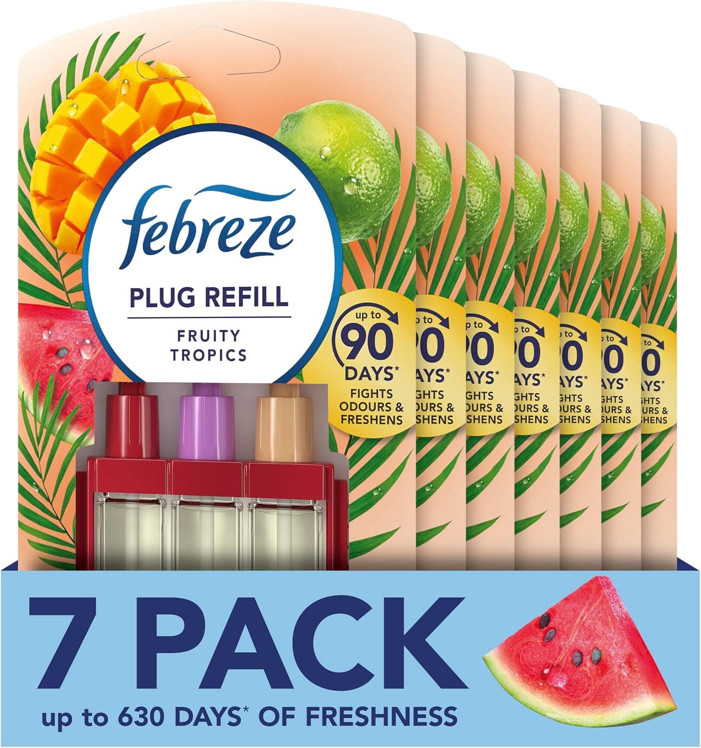 Febreze 3Volution Plug In Air Freshener Refill, Fruity Tropics, 7 Refills (20ML X 7), Odour Fighter &amp; Bathroom Air Freshener, Febreze Plug In Refill 3volution