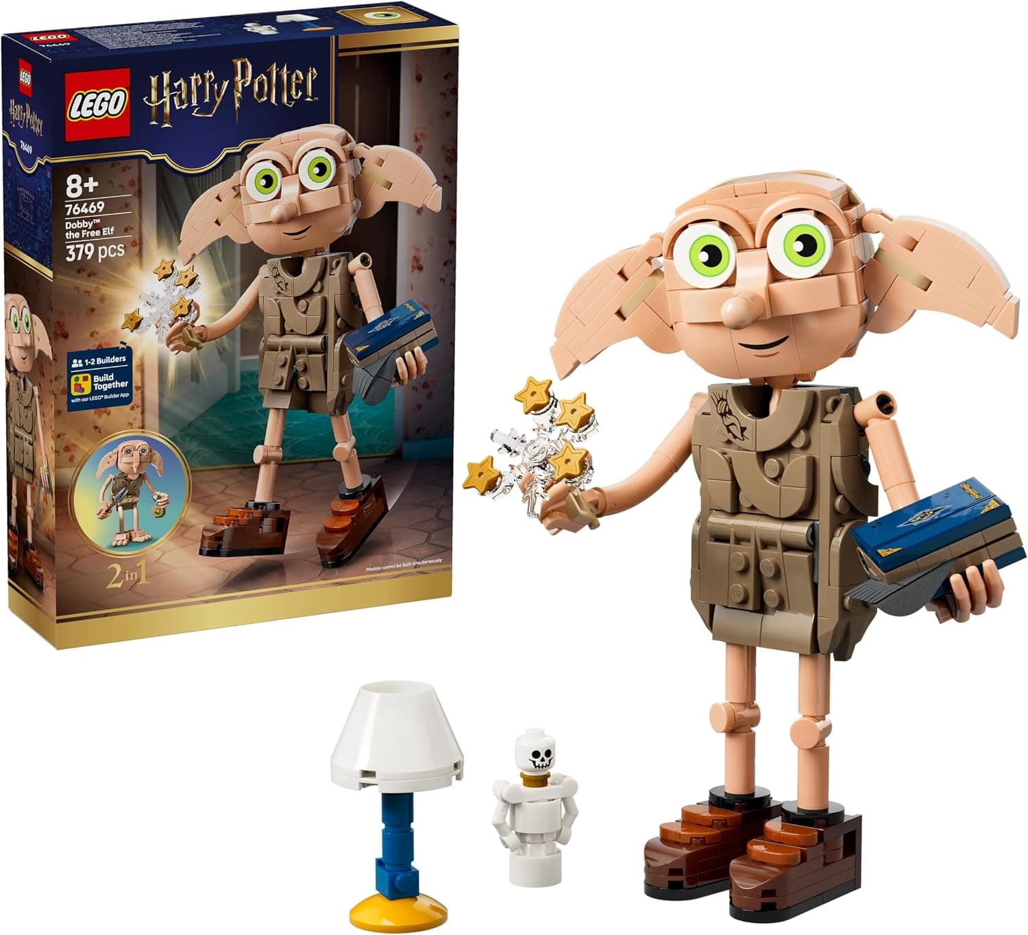 LEGO Harry Potter 2 in 1 Dobby the Free Elf Toy - Model Kit Transforms into a Kreacher Figure - DIY Kids' Bedroom Decor - Gift for 8+ Year Old Girls, Boys &amp; Fans - 76469