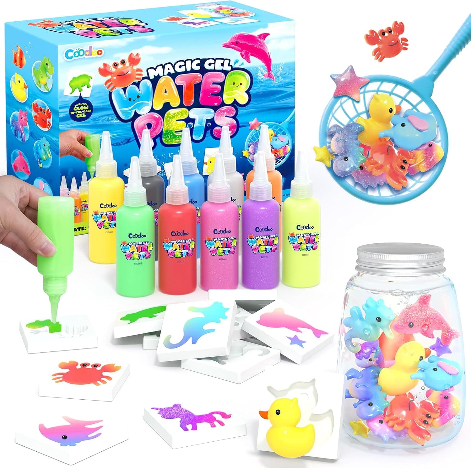 Magic Water Elf Toy Craft Kits for Kids, DIY Your Own Aqua Fairy Water Pets &amp; Squishy Maker Toys with 10 Magic Gels and 8 Molds, Art Supplies Arts and Crafts for Kids Boys and Girls Ages 4-8 6-8