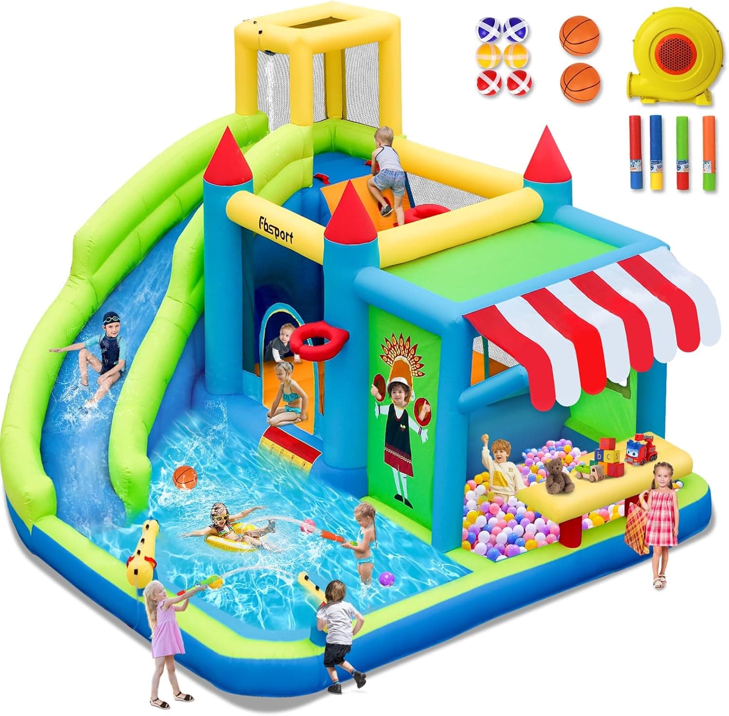 Bouncy castle with pump extra largeInflatable Bounce House Water slide 424 ×388 ×238 CM children's inflatable bouncy castle for children for Outdoor Indoor Red