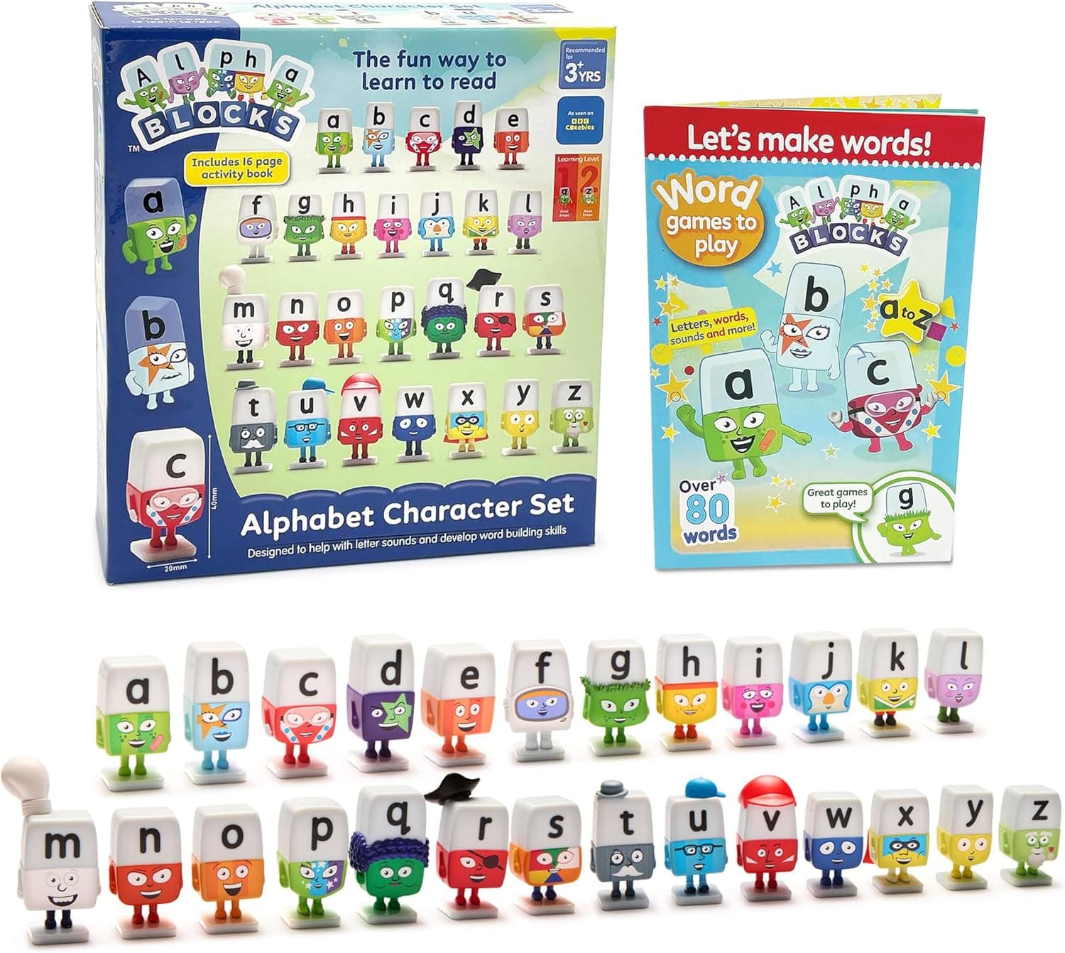 ALPHABLOCKS Character Play Set - Kids Alphabet Plastic Figures Blocks Toy | Aesthetic Interactive Phonics Letters Building Toys for Toddler Preschool, Nursery School. Cute Learning Children's Gifts