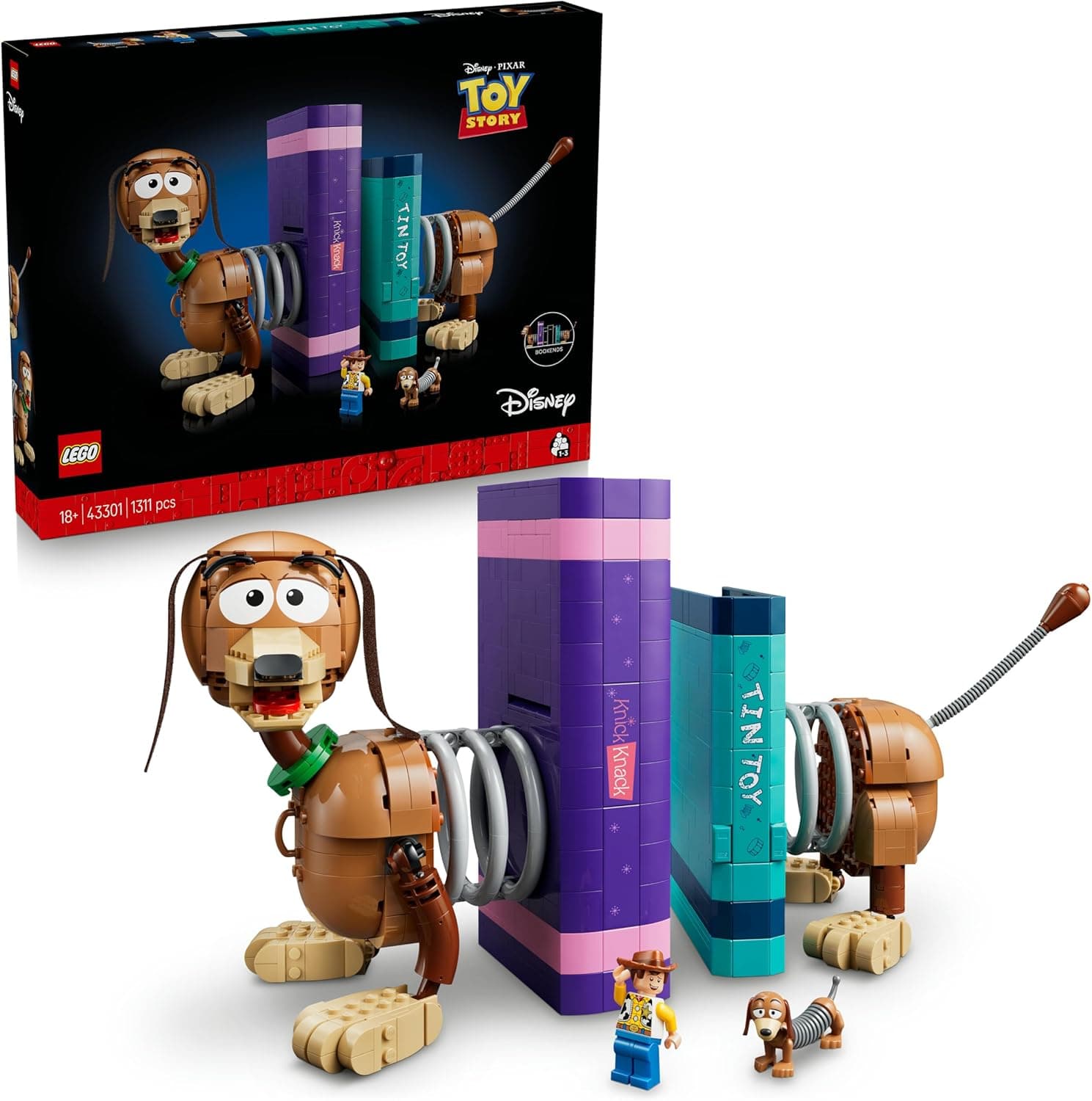 LEGO|Disney Pixar Toy Story Slinky Dog Bookends - Book Shelf Decor Building Set for Adults - incl. Woody Minifigure &amp; Dachshund Figure - Nostalgic Gift for Fans - 43301