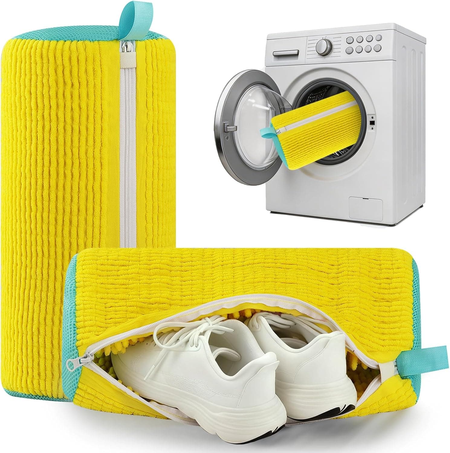Shoe Washing Machine Bag Trainer Shoe Bag Laundry with Zips 360° Cleaning Reusable Shoe Cleaner for Sneakers Canvas Tennis Running Shoes (YELLOW 2Pcs)