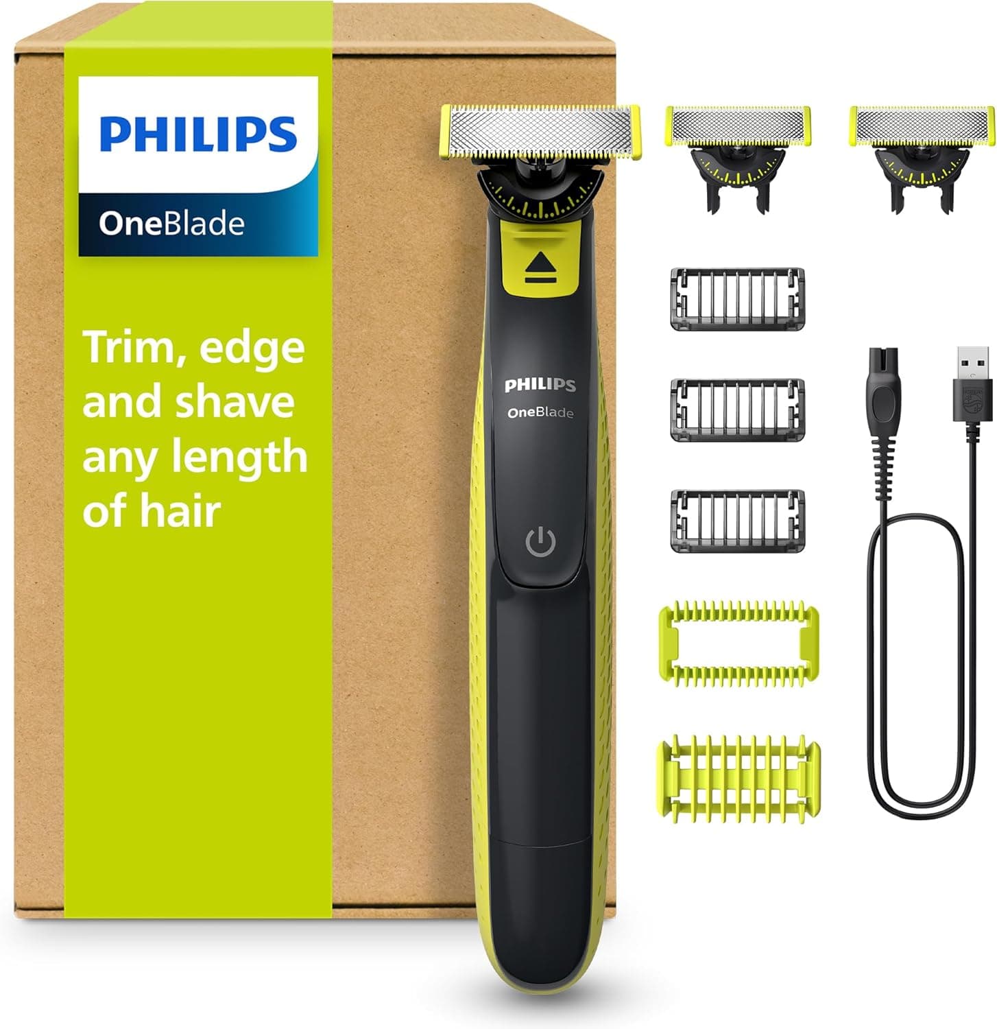 Philips OneBlade Hybrid 360 Blade Technology Electric Shaver for Face &amp; Body, Beard Trimmer/Groomer with 3 x 360 Blade, 3 x Stubble Comb (1,3,5mm) &amp; 1x Body Kit, Model QP2824/31