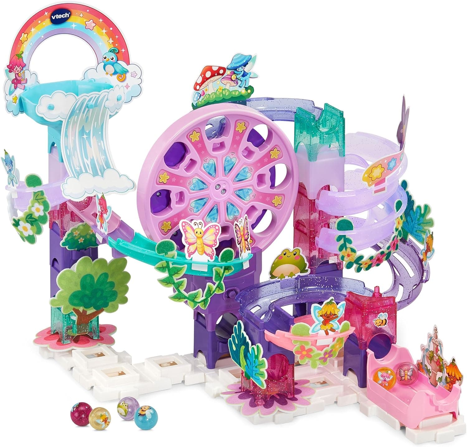 VTech Marble Rush Petal Power, Construction Set for Kids, 96 Building Pieces &amp; 6 Marbles, Interactive Flower Themed Marble Run, Imaginative Play, Suitable For 4, 5, 6+ Years, English Version
