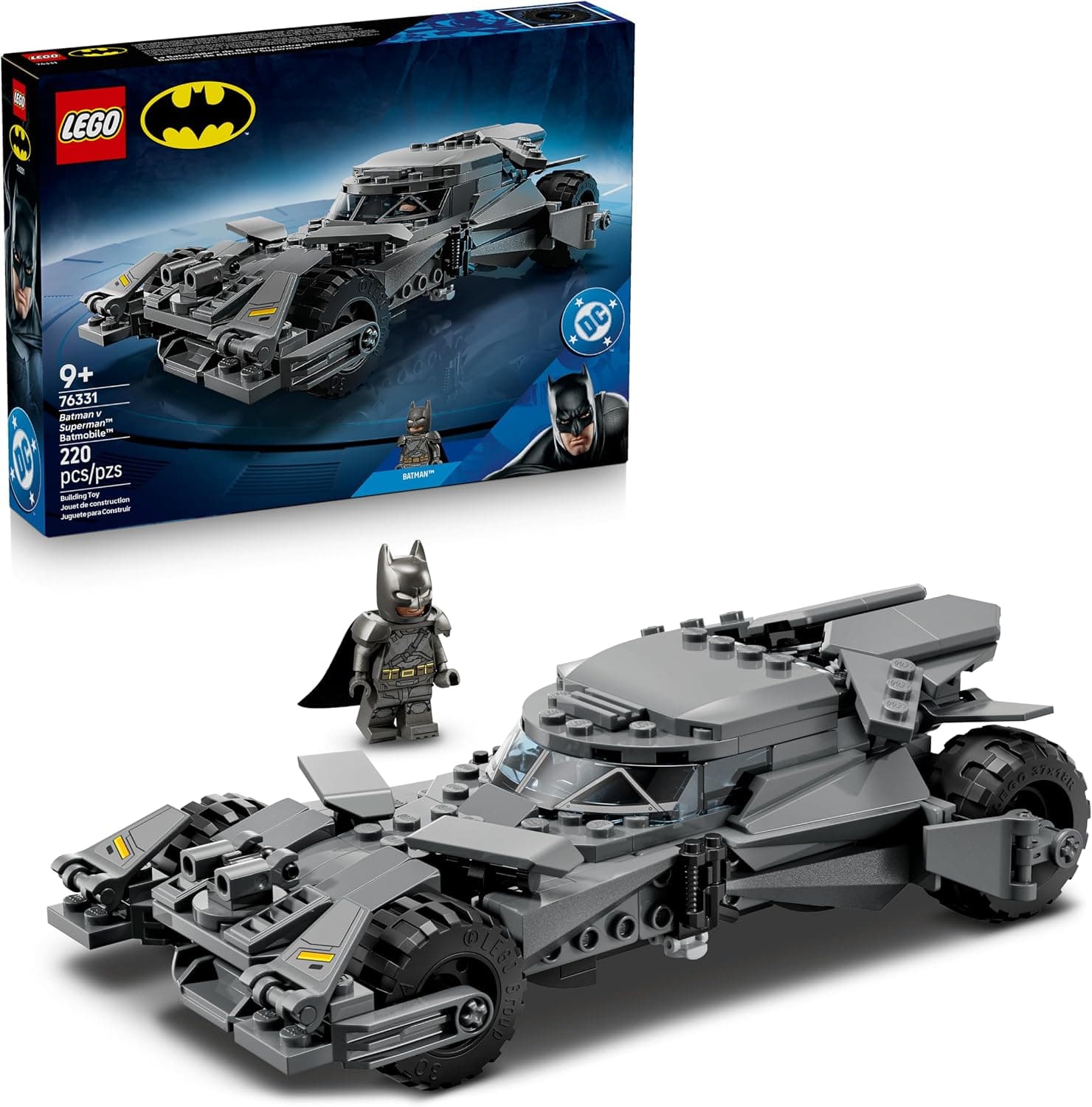 LEGO DC Batman v Superman Batmobile Car Toy - Collectible Superhero Model Kit w/a Minifigure &amp; Golden Coin - Birthday Gift Idea for 9+ Year Old Boys &amp; Teenage Movie Fans - 76331