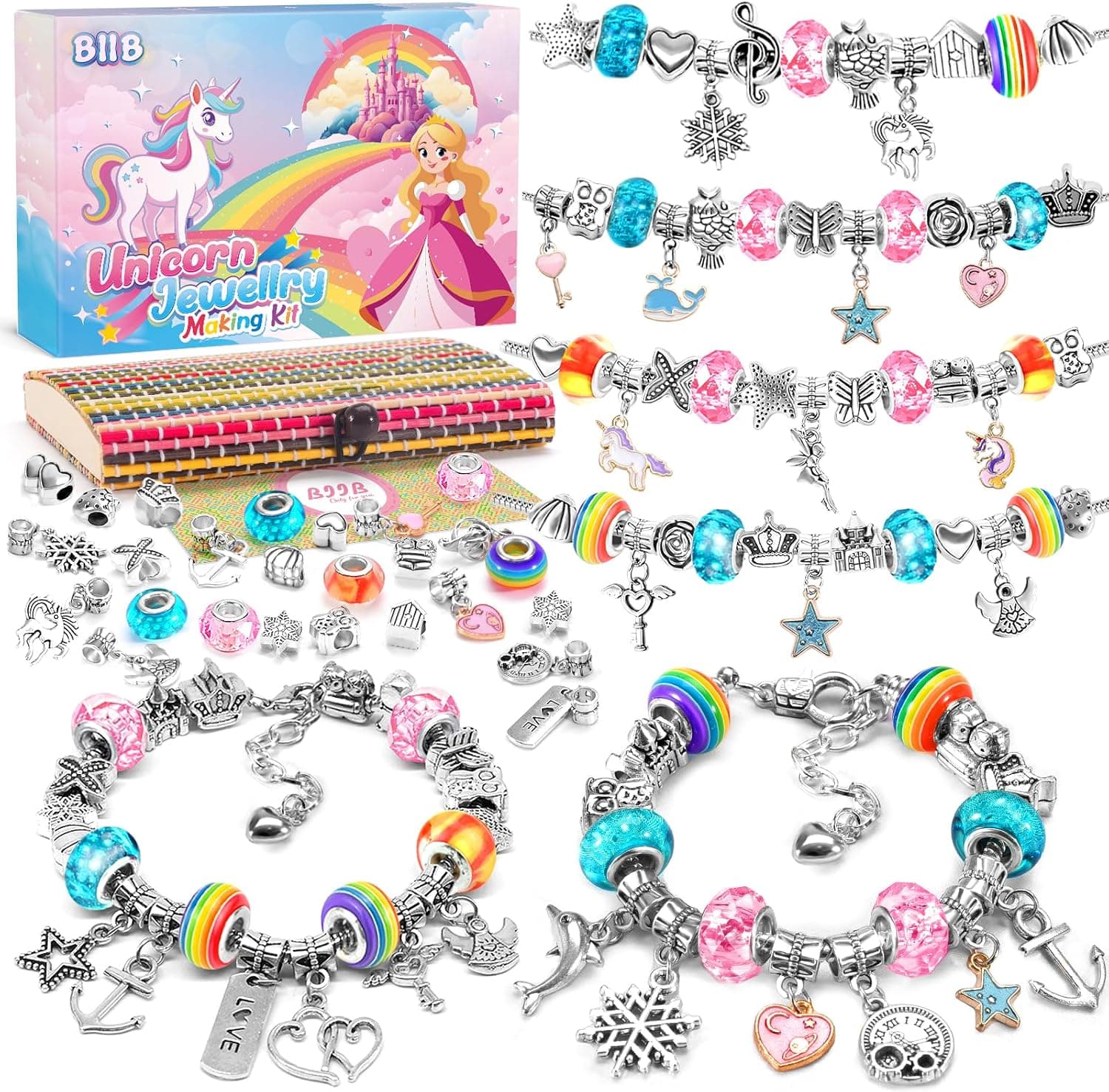 BIIB Unicorn Gifts for Girls, Bracelet Jewellery Making Kit for Ages 6-12 | Gifts for Girls, Stocking Fillers Teenage, Back to School Crafts, DIY Jewellery Arts, Unicorn Creative Kit, Birthday Presents