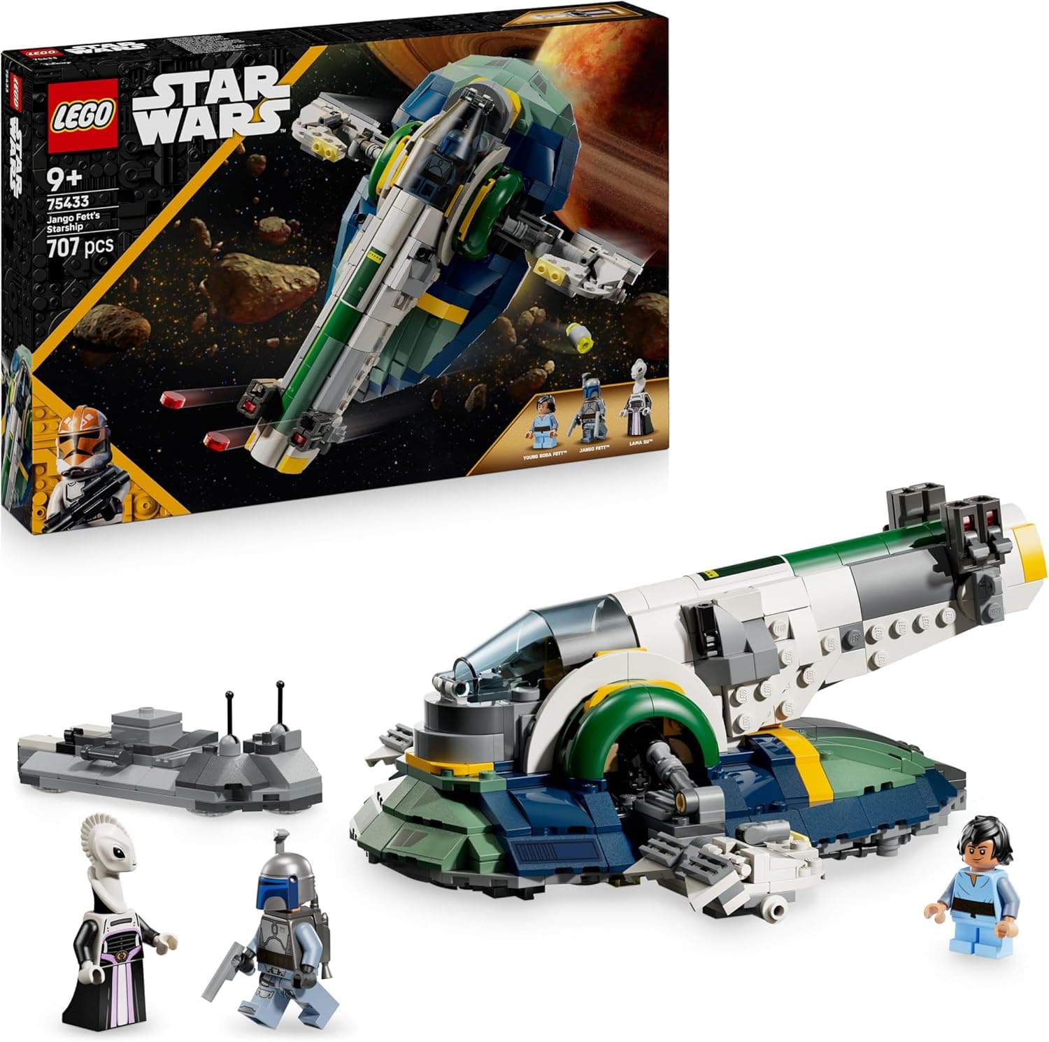 LEGO Star Wars 75433 Jango Fett's Starship - Play &amp; Display Toy with Rotating Wings &amp; 3 Minifigures incl. Boba Fett - Attack of the Clones Gift for 9+ Year Old Boys &amp; Fans