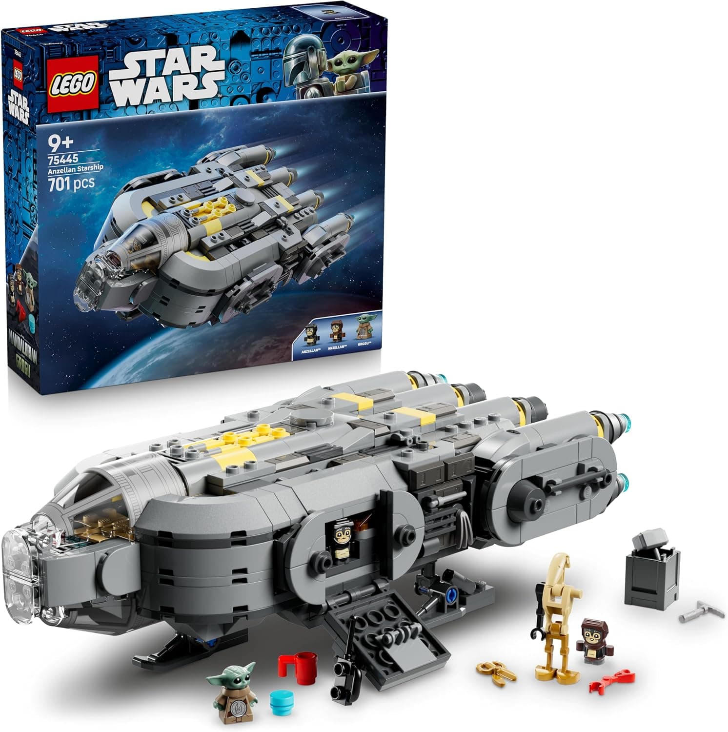 LEGO Star Wars 75445 Anzellan Starship Toy - The Mandalorian and Grogu Model Kit w/ 3 Figures &amp; a Droid Workshop - Birthday Gift for 9+ Year Old Boys, Girls &amp; Fans
