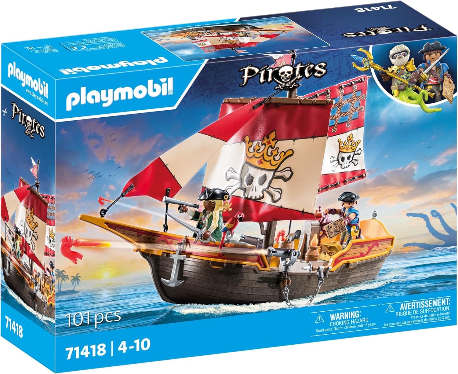 Playmobil 71418 Pirates: Small Pirate Vessel, exciting adventures on the high seas, complete with extensive accessories, fun imaginative role-play, playsets suitable for children ages 4+